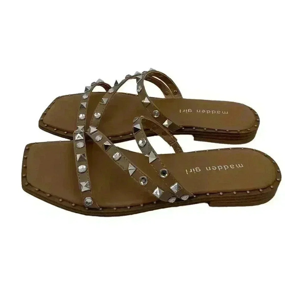Madden Girl Sophii Size 6.5 Strappy Studded Jewels Slip on Flats Sandals - Picture 3 of 7